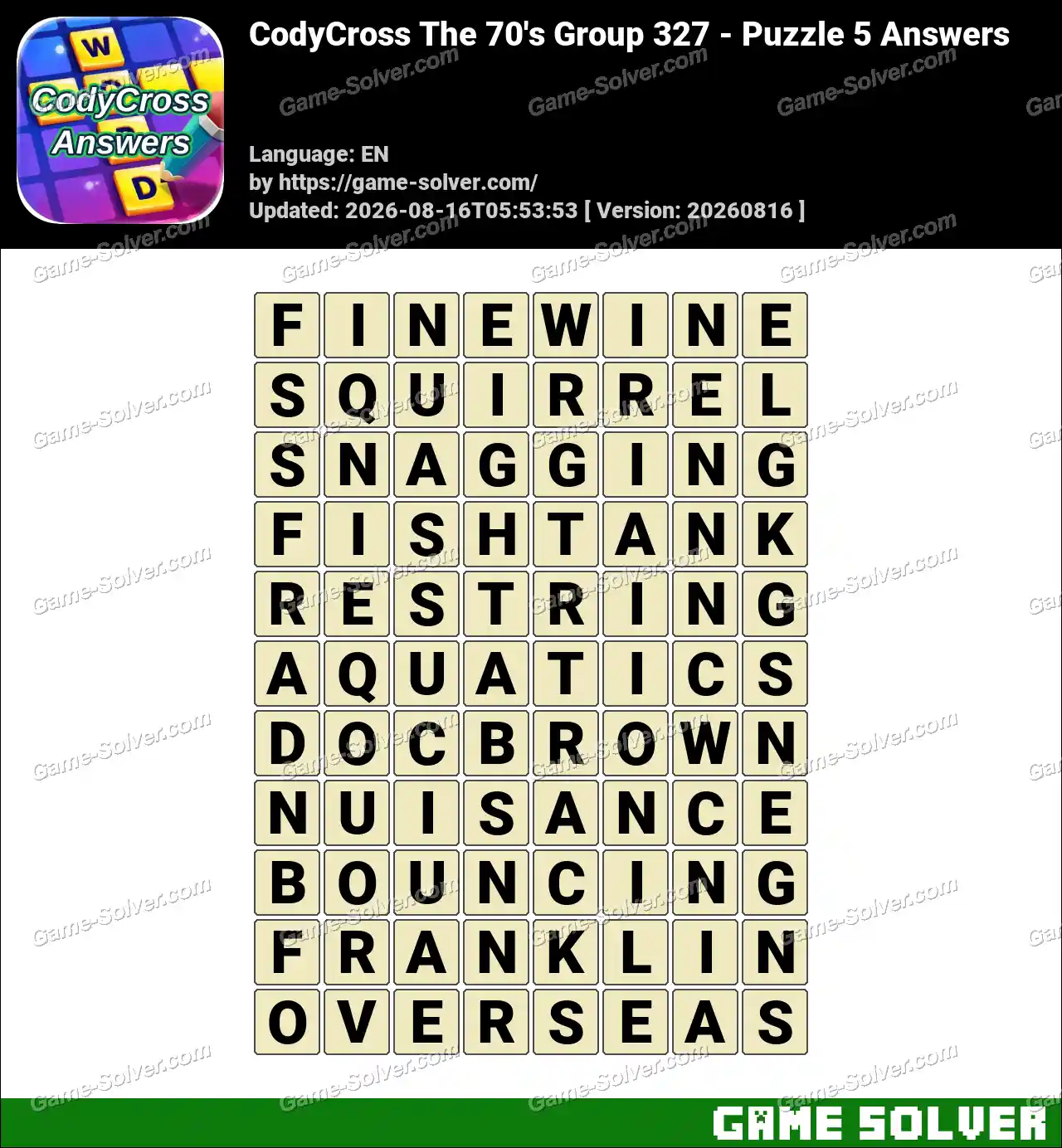 CodyCross The 70’s Group 327 – Puzzle 5 Answers